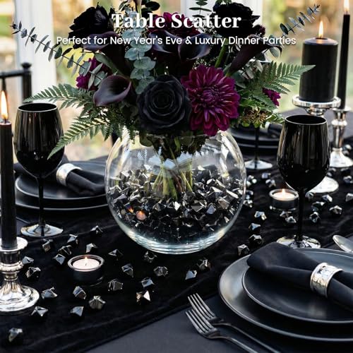 DomeStar 150PCS Fake Ice, Black Decorations Vase Fillers, Black Plastic Gems Aquarium Tank Rock Party Table Scatter Decorations - color: Black