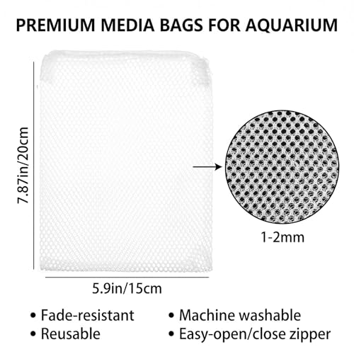 CIATBYYJ 16 Pack Aquarium Filter Media Bags with Zipper, Fish Tank Media Mesh Filter Bag, Reusable Fine Mesh Bag for Activated Carbon, Bio Balls, Ceramic Rings - Net Hole 1-2mm, (7.8" x 5.9")