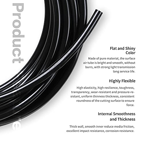 Pneumatic Tubing Black PU Air hose Pipe Tube Kit 5/32 inch or 4mm OD 2.5mm ID 39.4ft/12 Meter for Air Line or Fluid Transfer - color: Black, size: 4mm OD / 2.5mm ID × 12m