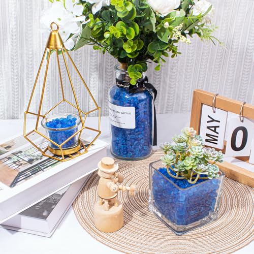 Keedolla 0.5 Lb Blue Glass Aquarium Rocks Fish Tank Gravel Bulk Polished, 6-9mm Frosted Sea Glass Stones Marbles for Aquarium Decor Rocks, Vase Fillers, DIY Crafts - color: Sea Blue, size: 0.5 LB