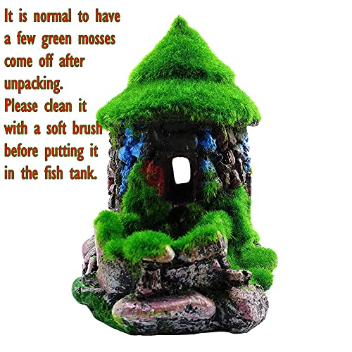 M2cbridge Aquarium Decorations Fish Hideout House Betta Cave with Green Lifelike Moss (Style 1) - style: Style 1