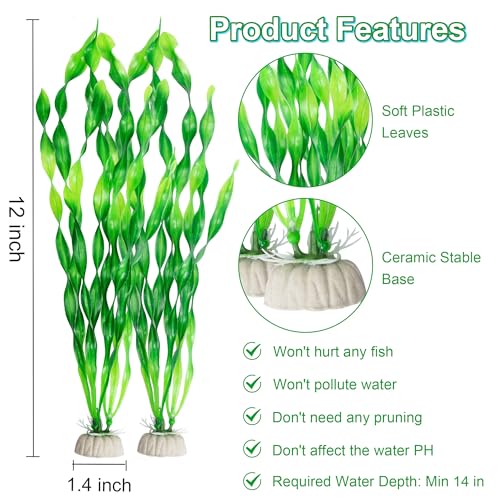 MyLifeUNIT Artificial Seaweed Water Plants for Aquarium, Plastic Fish Tank Plant Decorations 10 PCS (12 Inches Tall, Green) - color: Green