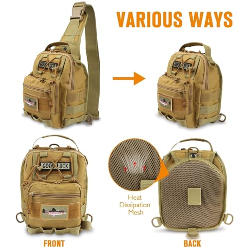 Dovesun Small Fishing Backpack, Waterproof Fly Fishing Sling Pack Tackle Bag with Tackle Boxes - color: B-Khaki(Size:17.7*8.5*5.7in)