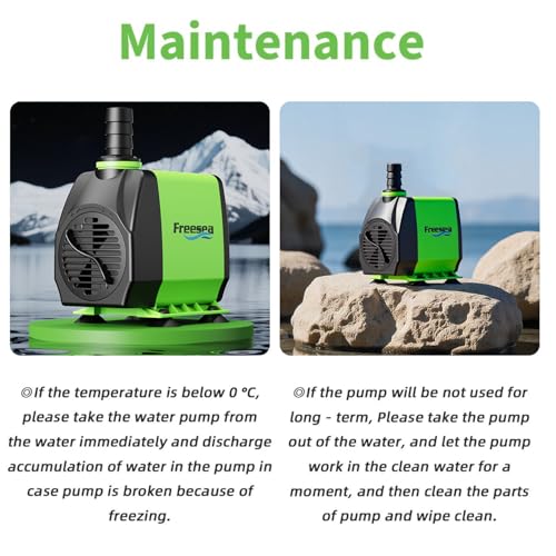 FREESEA Submersible Aquarium Fountain Pump: 400GPH 25W Adjustable Ultra Quiet Small Fish Tank Water Pump with 5ft Tubing for Outdoor | Pond | Hydroponic | Waterfall - size: 25W/400GPH