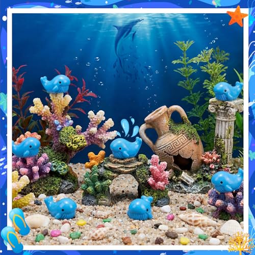 Geelin 50 Pcs Mini Resin Whale Figurines Bulk Tiny Resin Whale Figurines Small Ornament Sea Creatures Charms Figure Tiny Blue Ocean Animals for Landscape Fish Tank Aquarium Garden Desktop - style: Whale