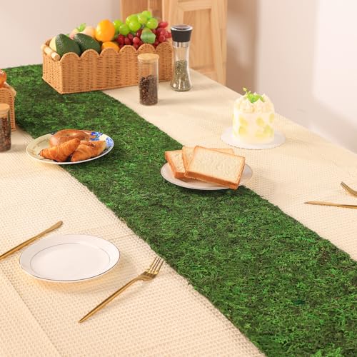 138'' x 12'' Dried Moss Table Runner Moss Sheet Roll for Crafts Preserved Green Moss Mat for Wedding Party Table Woodland Garden Fairy Decor - color: 138*12 Inch
