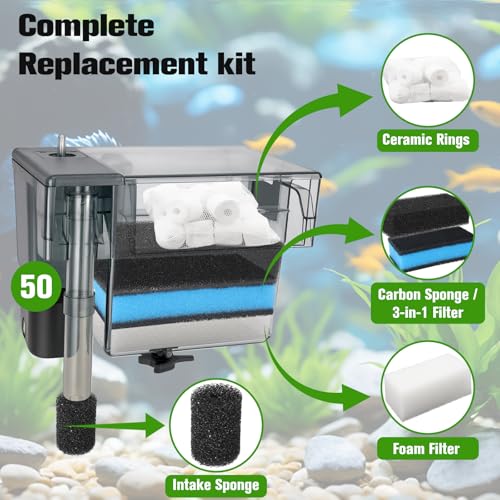 Poweka 20PCS Filters Replacement Media Kit for AquaClear 50 Power Filter, Aquarium Filter Sponge and Activated Carbon Pad for Fish Tank Filter for 20-to-50 Gallon Aquariums