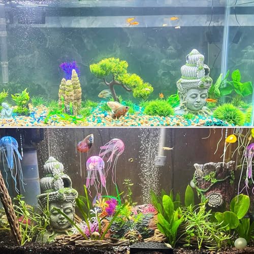 Aquarium Buddha Head Statue Decorations,Fish Tank Resin Large Buddha Sculpture Ornament,Betta Hideout Cave Sleep Rest Play for Small Fish Shrimp Lizard Gecko Small Reptile(3 Pack)