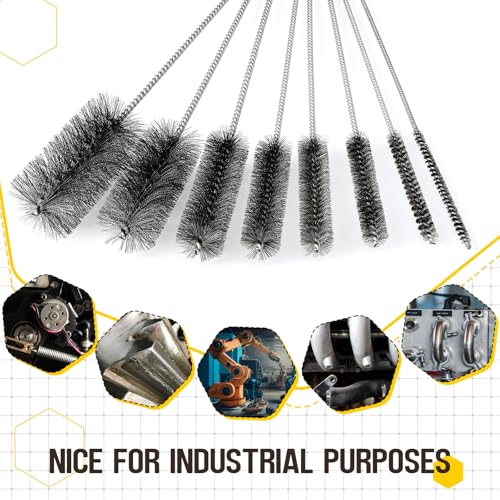 Baderke 16 Inch Long Pipe Cleaning Brush Stainless Steel Bristles Pipe Cleaning Brush Bore Brush Bristles Wire Brush (8 Pcs)