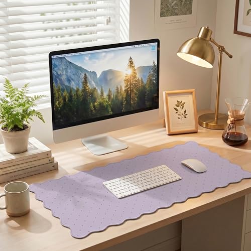 Cute Purple Scalloped Desk Mat with Polka Dot Large Mouse Pad Computer Mat Aesthetic Keyboard Mat for Desktop Laptop Protector for Office & Home - color: A8- Purple