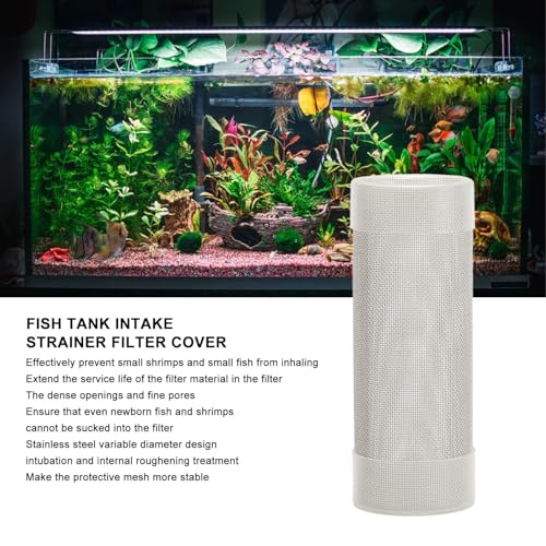 Tnfeeon Stainless Steel Mesh Inflow Aquarium Filter Guard Intake Cover for Shrimp and Fish Aquarium Intake Filter Mesh Cover Fish Mesh Net Strainer Tube Filter Accessory (L)
