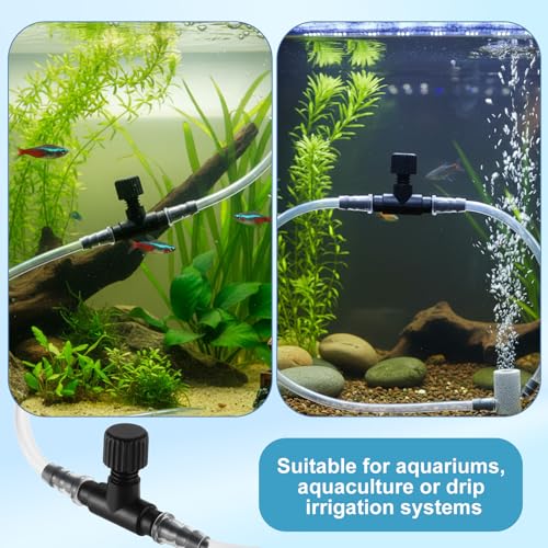 20 Pcs Aquarium Air Valves for 3/16" (4mm) ID Airline Tubing, T-Shaped Hose Connectors Single Way Plastic Air Flow Controllers Regulators Airpump Accessories for Fish Tank, Black