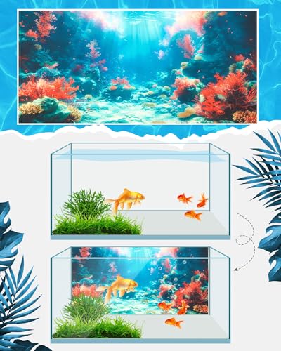 4 Pack Aquarium Background Polyester 30 x 18 Inch Cloth Fish Tank Background Undersea Corals Sunshines Rock Aquatic Plants Wallpaper with Double-Sided Tape - size: 30 x 18 Inch