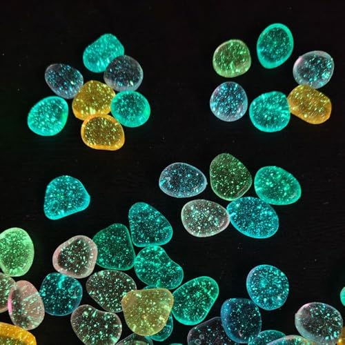 50 Pcs Colorful Aquarium Decor Rocks,0.79in Micro Landscape Reusable Luminous Stone for Aquarium Accessories Garden