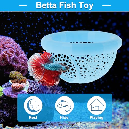 Betta Hideout Cave, Aquarium Floating Betta Hideout, Multi-Functional Betta Fish Hammock, Blue - color: Blue