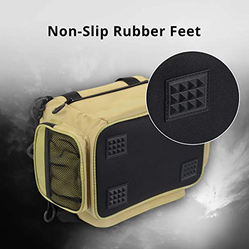 Calamus Fishing Tackle Bags - Fishing Bags for Saltwater or Freshwater Fishing - Rip-Stop PE - Padded Shoulder Strap - Pliers Storage -Khaki - color: C：Khaki(without trays)-14.3*9*7.5 inches