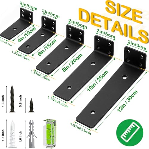 Floating Shelf Bracket 4 Inch of 6 Pack Heavy Duty Shelf Brackets Black Coated Metal L Bracket Wall Shelf Support DIY Brackets with 1/5 Inch Thick and 160 LBS Load Capacity - size: 4 Inch, style: Black 6 Pack