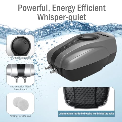 All-in-One Pond Aerator for Outdoor Ponds, Flow Adjustable Pond Air Pump Aeration Kit with Airline Tubing Air Stones Check Valves