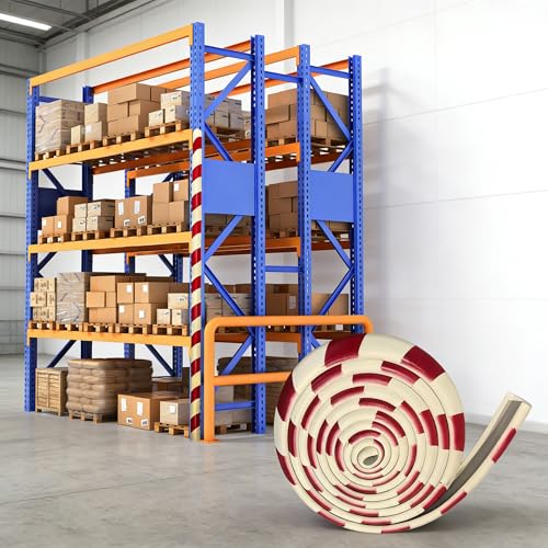 Wall Edge Corner Guards, 196.9in/5m Red White Safety Bumpers, Self-Adhesive Foam Protector Padding, Warehouse Racks, Shelves, Garage & Equipment Protection (1, Red+White, 196.5in/5m) - color: Red+white, size: 196.5in/5m