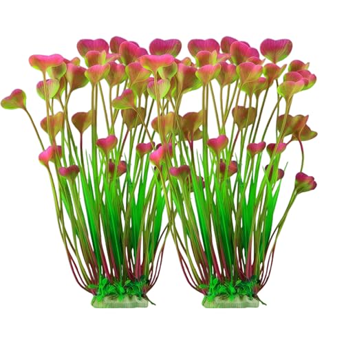2 Pack Artificial Aquarium Plants, 15.8 Inch Tall, Seaweed, Wine Red, Plastic, Weighted Ceramic Base, for Aquarium, Indoor - color: Wine Red
