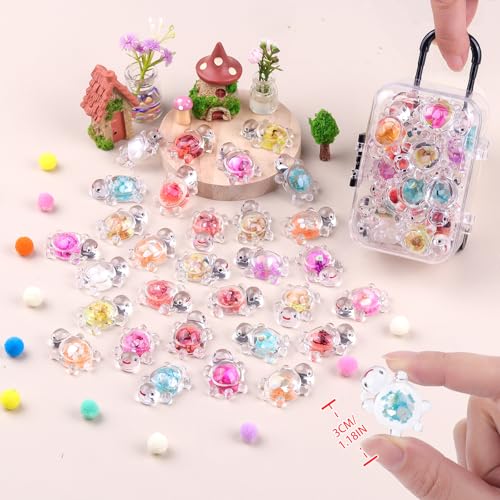Anboor 30PCS Small Resin Turtle with 1 Pc Suitcase Boxes, Luminous Mini Resin Animals to Hide Sea Turtles Glow in The Dark Figurines for Fairy Garden Dollhouse Aquarium Decor (Seashells) - style: 30 Pcs Seashells