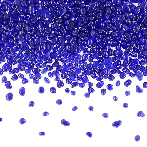 1 Lb (460 g) Deep-Blue Sea Glass Stones Irregular Rainbow Glass Pebble Decorative Rock Quartz Tumbled Gemstone Chips for Aquarium Decoration/Vase Filler/Jewelry Making/Handwork Craft/Gems Display - color: Deep Blue