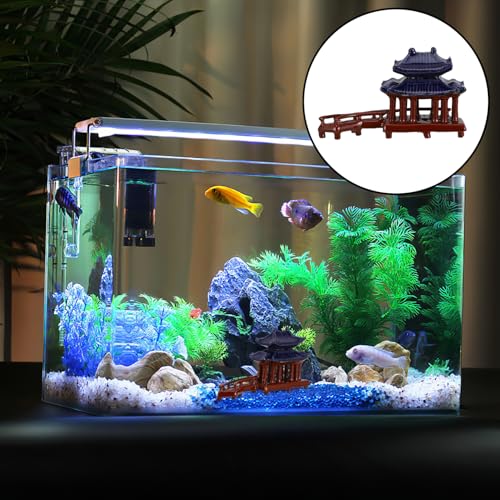 Levemolo Mini Curved Bridge Pavilion Statue Ceramic Fish Tank Decoration Bonsai Ornament for Landscape Realistic Design Sturdy Construction for Garden Aquarium Use