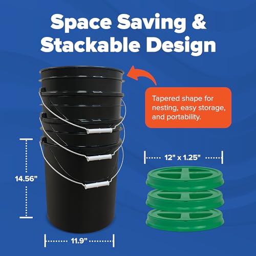 ePackageSupply 5 Gallon Bucket - Food Grade Bucket with Airtight Gamma Seal Screw-On Lid, BPA-Free, Heavy-Duty 90 Mil HDPE Plastic, Bulk Storage, Durable Container, Made in USA, Black/Green, 6 Packs - color: Black/Green, size: 6 Packs