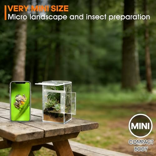 Jumping Spider Enclosure, Small Acrylic Terrarium, Magnetic Front & Top Opening, Bug Habitat for Jumping Spiders, Tarantulas, Praying Mantis, Snails (3.14" x 3.14" x 5.9") - size: Basic Vertical-Mini