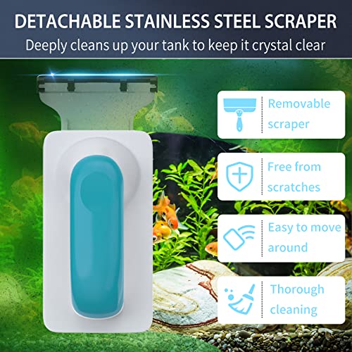 Pawfly Aquarium Strong Magnetic Brush Stain Cleaner with Detachable Stainless Steel Scraper and Non-Slip Handle 4 Inch Floating Cleaning Scrubber Tool for Glass Fish Tank (Not for Acrylic Tank) - size: Medium