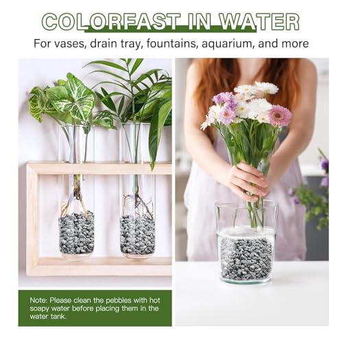 6 lbs Pebbles for Indoor Plants, 3/8 Inch Pea Gravel for Fish Tank, Decorative Rocks for Succulent, Natural River Stones for Vases, Cactus, Landscaping, Bird Bath, Aquarium, Grey - color: Grey, size: 6 lb