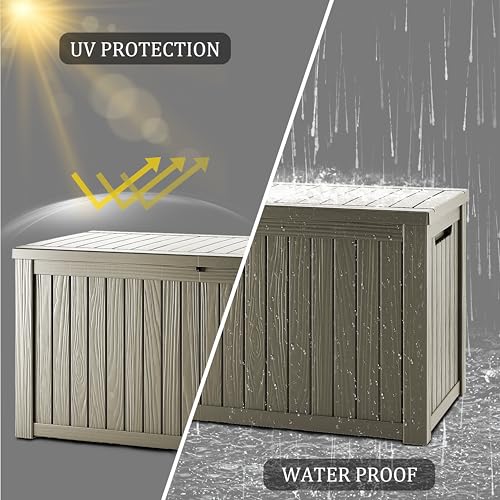 TARKARI 150 Gallon Outdoor Storage Box Waterproof, Resin Deck Boxes with Lockable Lid & UV-Resistant for Patio, Pool, Garden Furniture Cushions & Accessories, Coffee - color: Coffee, size: 150 GAL