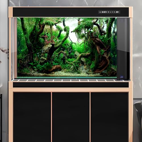 Freshwater Aquarium Background Jungle Style Aquascape Microsorum Trident Various Rotalas Anubias Fish Tank Background Aquatic Plants Frodo Stones and Redmoor Roots Terrarium Background 24x12in - color: Root Green, size: 24(W)x12(H)in