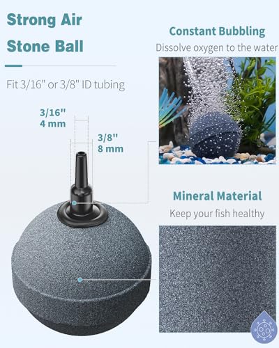 Pawfly Air Stone 2 Inch, Aquarium Air Stone Ball Bubbler Airstone Oxygen Diffuser for Pump Fish Tank Buckets Small Pond and DWC System, 2 Pack - color: 2 Pack(Grey)