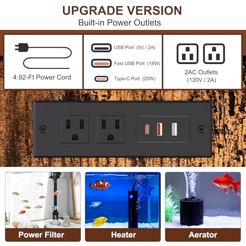 TQVAI 40-55 Gallon Fish Tank Stand with Power Outlets, Heavy Duty Aquarium Stand with Cabinet Storage Fish Tank Accessories, Large Reptile Terrarium Tank Stand, Black/Vintage - size: 40-55 Gallon