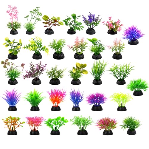 Betta Fish Tank Accessories and Aquarium Plants, 32 Artificial Aquarium Plants for Underwater Landscaping, Fake Aquarium Plants Set for Small Fish Habitats, Plastic Aquarium Decorations