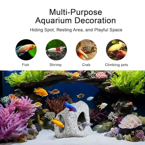 Aquarium Hideaway Rock Cave – Safe and Non-Toxic Ceramic Fish Tank Decorations, Betta Fish Cave and Aquarium Decor for Small Fish to Rest, Hide, and Play, Perfect Natural Tank Ornament