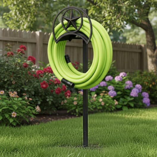 GOFORWILD Garden Hose Holder, Star Decorative, Durable Wall Hose Hanger, Hose Reel, Holds 125-Feet of 5/8-Inch Hose, Made of Gauge Steel - size: freestanding