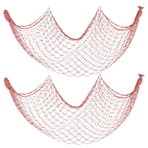 2 Pack Decorative Fish Net, 5x10 ft Large Red Fishing Net for Hanging Stuffed Animals & Party Decorations, Fishnet for Nautical Mermaid Pirate Beach Hawaii Under the Sea Themed Party Decorations - color: Red, size: X Large-5x10 Ft
