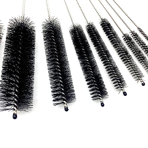 10 Piece Stainless Steel Straw Cleaning Brush Set - Durable Nylon Bristles - Multi-Size for Reusable Straws, Sippy Cups, and Narrow Neck Containers - color: Black