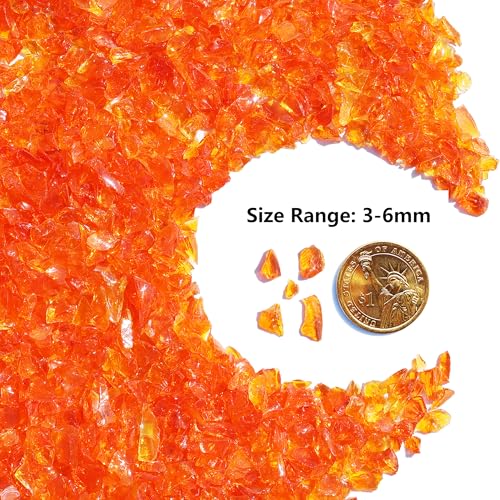 QYGL Crushed Glass - 2.1LB Orange Broken Glass Pieces 3-6mm, for Resin Art, DIY Crafts, Home Decor, Vase Fillers, Tabletop Fire Pit, and Aquarium Rocks - color: Orange