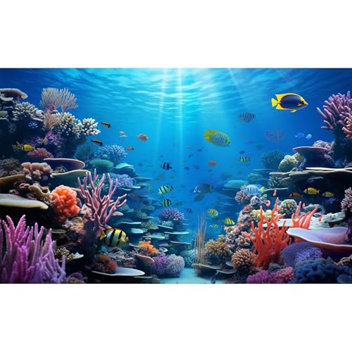 Under The Sea Aquarium Background Underwater Coral Reef Panorama Fish Tank Backdrop Ocean Underwater World Terrarium Background Decorations Tropical Fish Undersea Theme Aquarium Decor 24x12in - color: Blue Purple, size: 24(W)x12(H)in