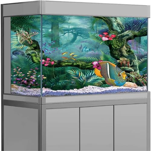 Aquarium Background 3D Aquarium Background Poster PVC Adhesive Sticker Fish Tank Underwater World Backdrop(Green,50x80cm) - color: Green, size: 50x80cm