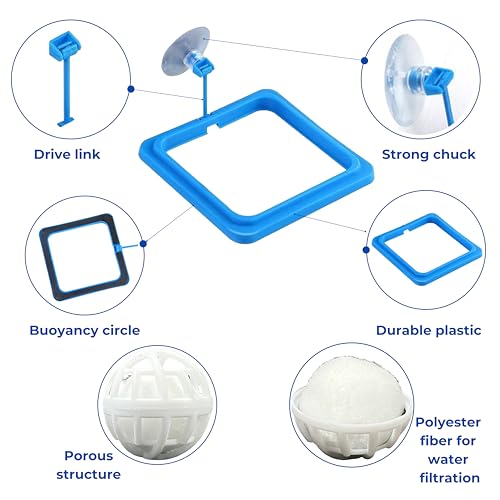 2 Packs Turtle Feeding Ring with Suction Cup and Nitrifying Balls Fish Food Holder Aquatic Toys for Turtles Tortoise Goldfish Guppy Koi Puffer Turtle Tank Accessories (Square & Circle)