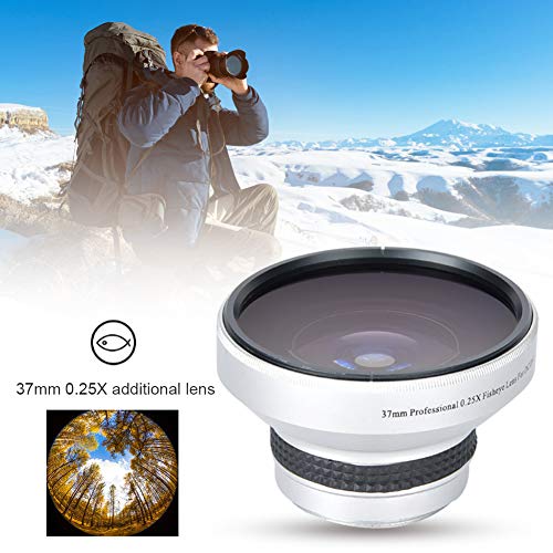 Fish Eye Lens Phone, 37mm 0.25X Super Fisheye Lens, Silver Strong Applicability Additional Lens for 37mm Caliber Camera Lenses