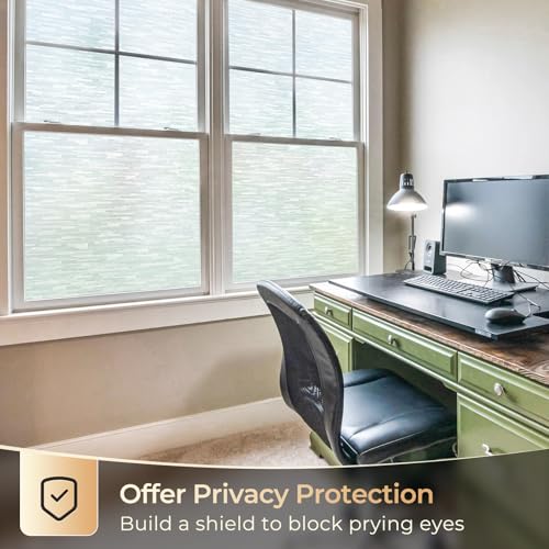 rabbitgoo Window Privacy Film, Frosted Glass Window Film Static Cling Covering, Non Adhesive Privacy Clings Vinyl, Removable Frosting Sticker for Home Decoration, White, 17.5 x 118.1 Inches - color: White Silk, size: 17.5" x 118.1"