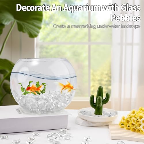 1 LB Clear Glass Marbles, Transparent and Smooth Flat Glass Beads for Vases, Mosaic Gem Pebbles for Aquarium Decor, Floral Arrangements, Mancala Stones, Vase Filler and Crafts (Approx. 80-100 PCS) - color: Clear