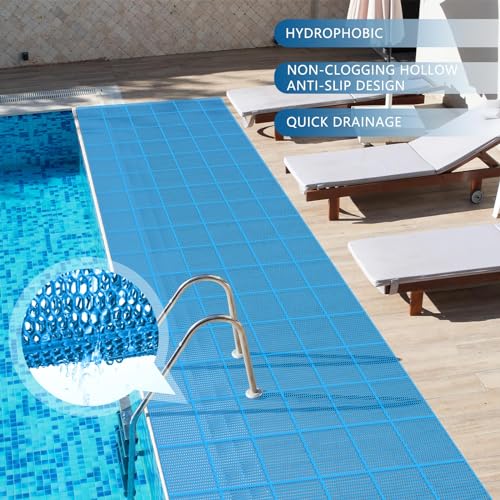 Tondiamo Pool Mat Non Slip Drainage Mats Swimming Pool Floor Deck Mats Rugs PVC Splash Mesh Hollow Doormat Roll for Outdoor Indoor Patio Restaurant Garage Kitchen Bathroom Safety(3 x 20 ft,Blue) - color: Blue, size: 3 x 20 ft