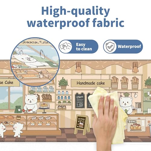 Cute Mouse Pad Large Desk Mat Extended Keyboard Pad Funny XL Mousepad with Non-Slip Base and Stitched Edge Kawaii Bear Mouse Mat Desk Pad 31.5 x 11.8 in Mouse Pads for Desk Decor Home Office Gaming - color: Dessert Shop Bear