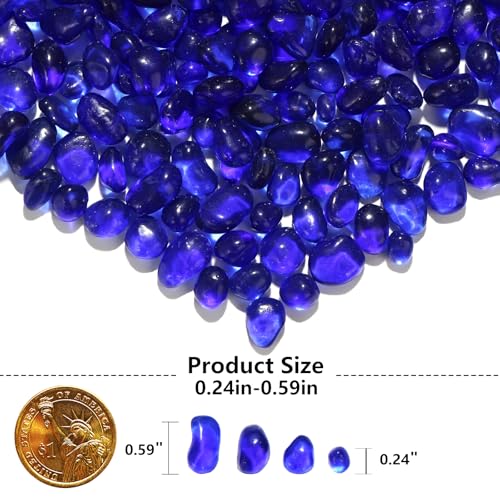 QYGL 0.55LB Cobalt Blue Clear Glass Pebbles, Tumbled Sea Glass Stones for Vase Fillers, Fish Tank Gravel, Aquarium Rocks, DIY Crafts, Plant Pots, Wedding & Home Decor, Transparent Glass Gemstones - color: Cobalt Blue
